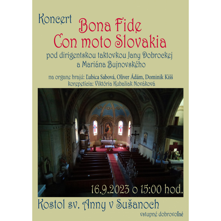 Koncert zboru Bona fide v kostole sv. Anny v Sušanoch